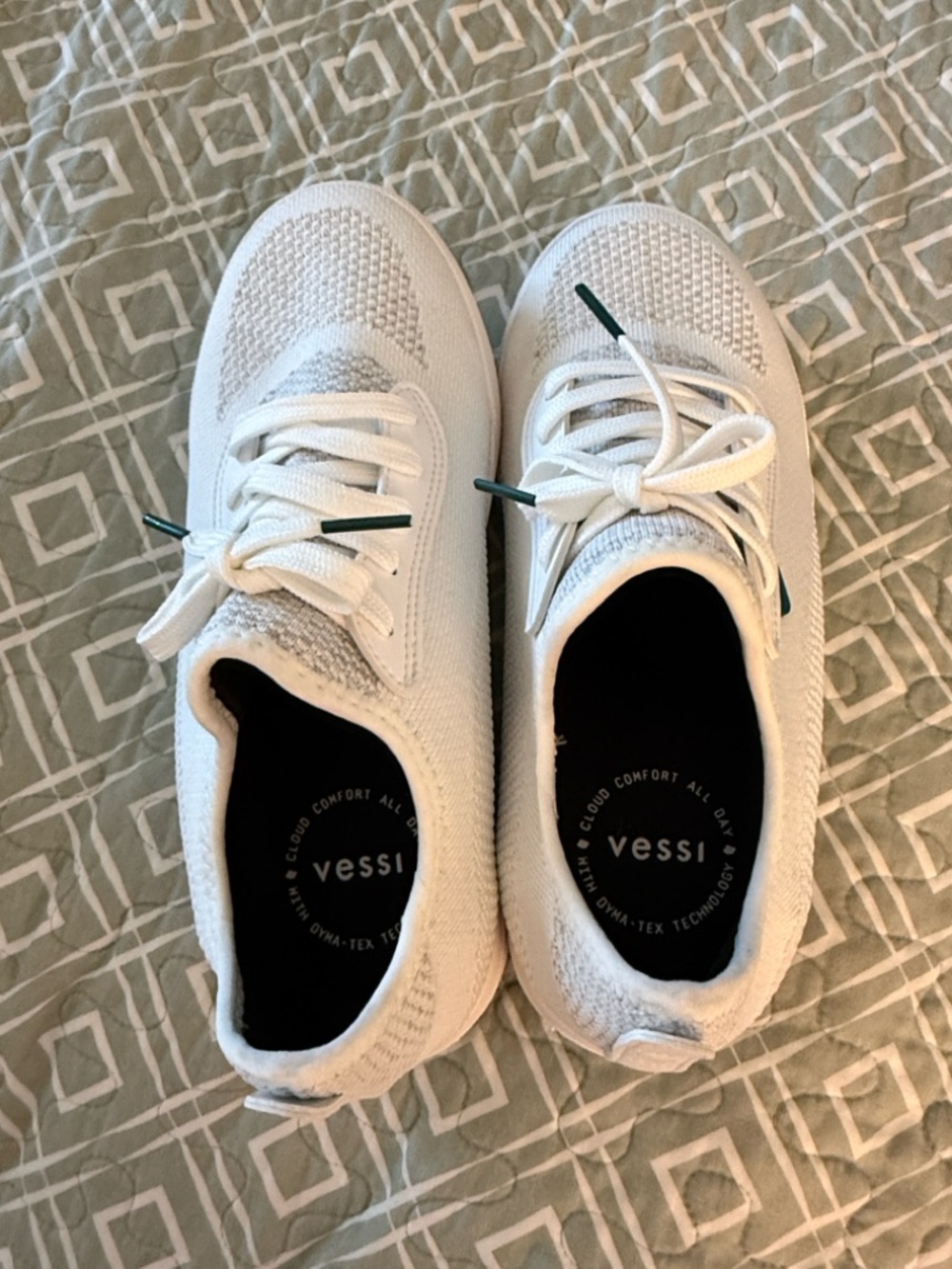 Vessi White Knit Slip-On Sneakers with Subtle Green Accents